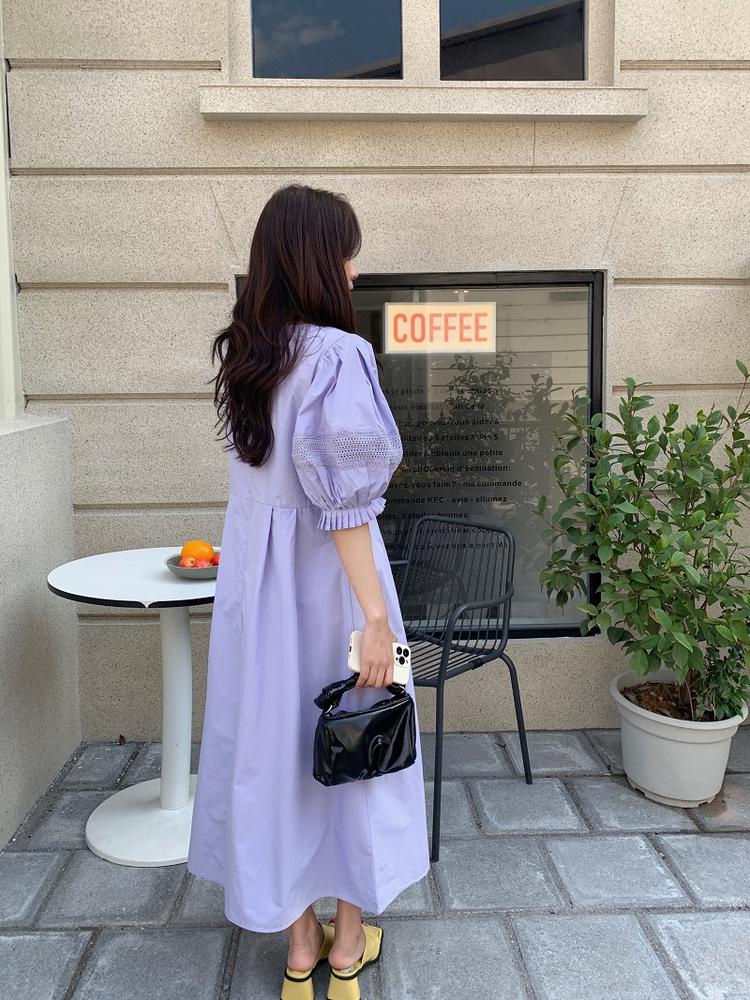 Đầm Dáng Dài Cổ Tròn Tay Phồng Xếp Ly Thời Trang Thanh Lịch 50804