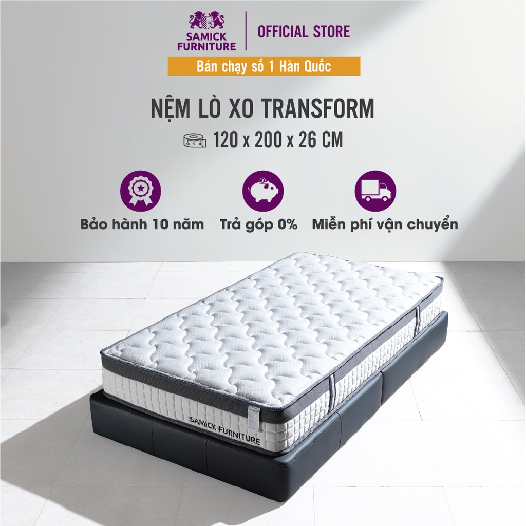 Nệm LÒ XO TÚI CHÚT CHÂN KHÔNG cao cấp SAMICK TRANSFORM BASIC - Nệm êm và thoáng mát
