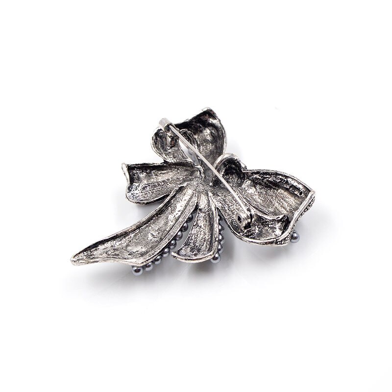 Trâm Cài Áo Hình Nơ Đen Đính Đá Và Ngọc Trai Thời Trang Vintage Thanh Lịch Cho Nữ