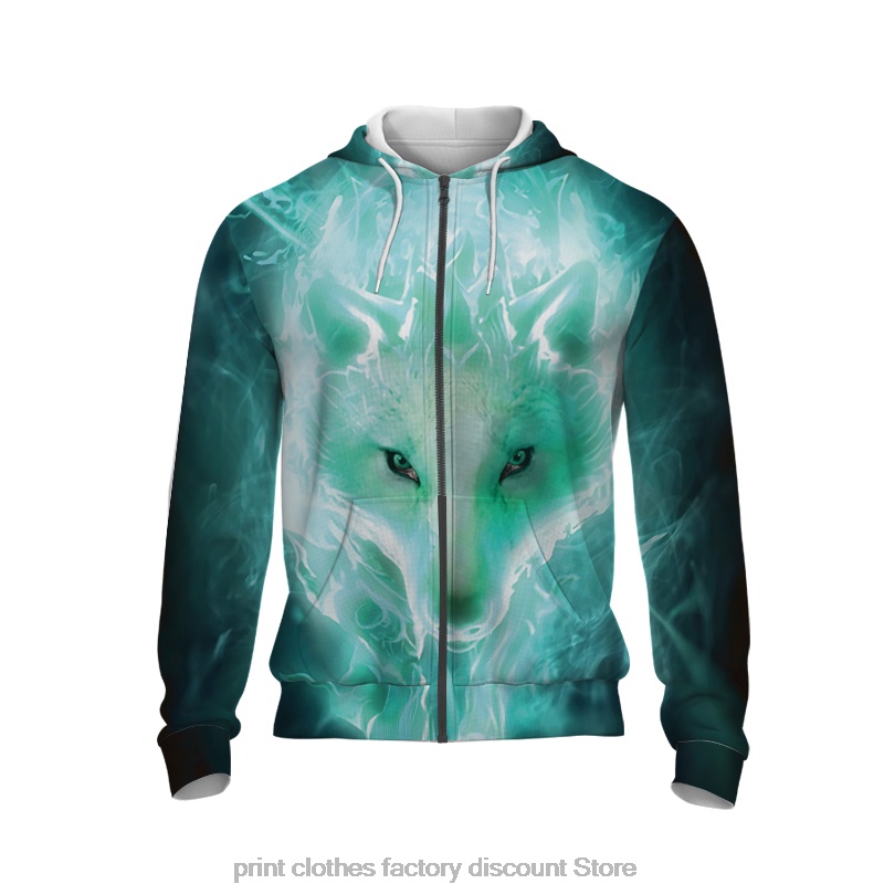 Áo Khoác Hoodie Tay Dài Có Khóa Kéo In Hình Sói 3D Phong Cách Harajuku Cho Nam