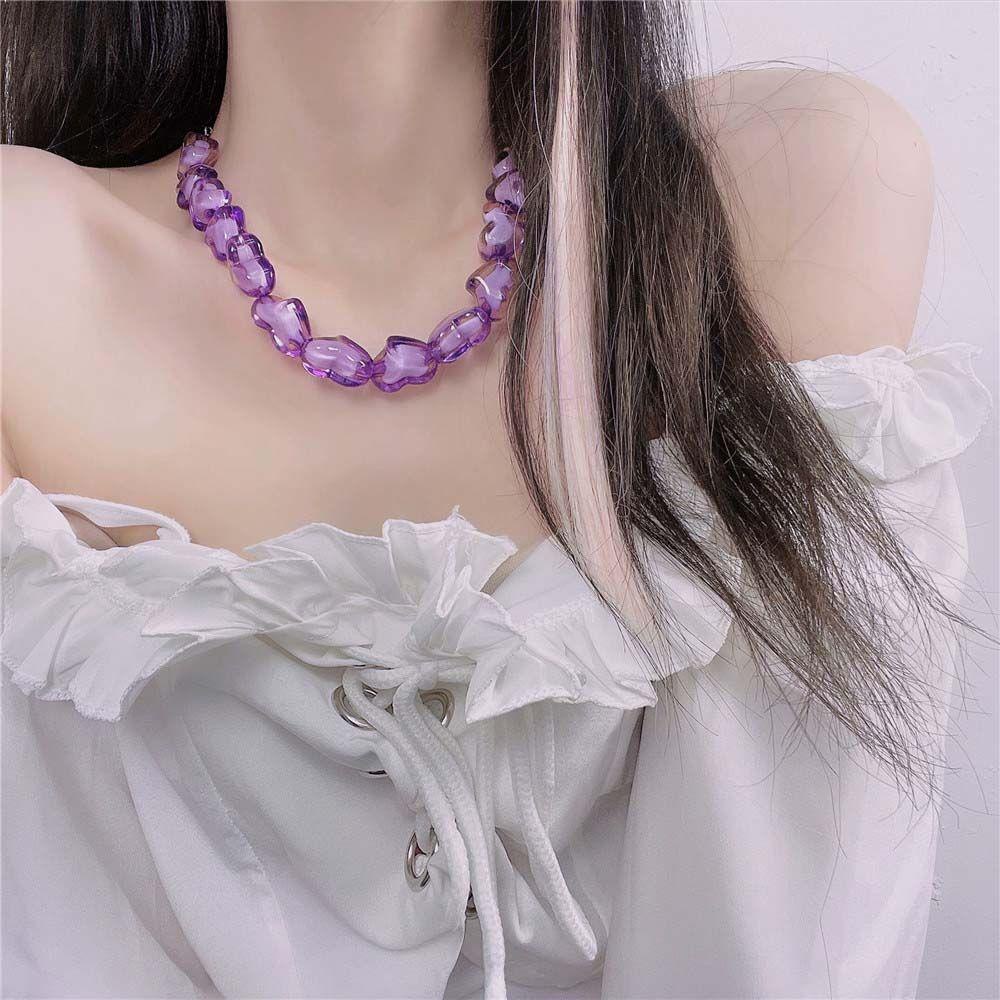 Vòng Cổ Choker Phối Hạt Acrylic Mặt Trái Tim Dễ Thương Phong Cách Harajuku Hàn Quốc Y2K Làm Quà Tặng Cho Bạn Gái