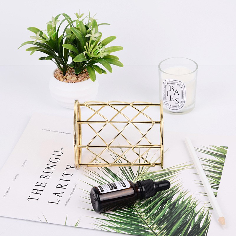 SUPO DEPOT - Giỏ đựng mỹ phẩm  bằng thép không gỉ họa tiết gợn sóng màu vàng hồng