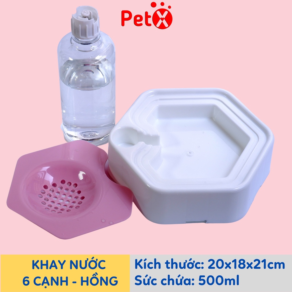 Bát cho chó mèo ăn, khay uống nước tự động lắp ghép hình lục giác cho thú cưng bình nước 500ml