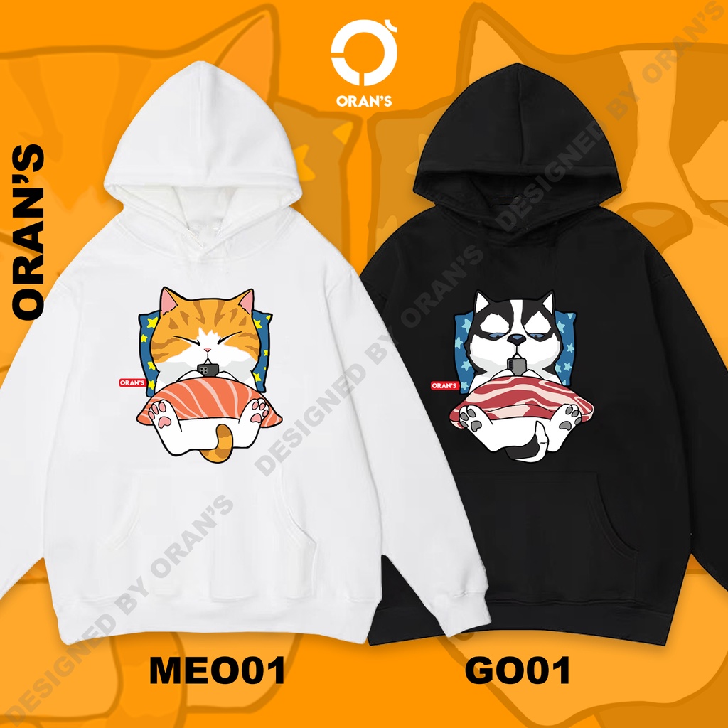 Áo Hoodie đôi in hình chó mèo điện thoại chất nỉ cotton lót bông cao cấp form rộng unisex - ORAN'S HOODIE COUPLE 01