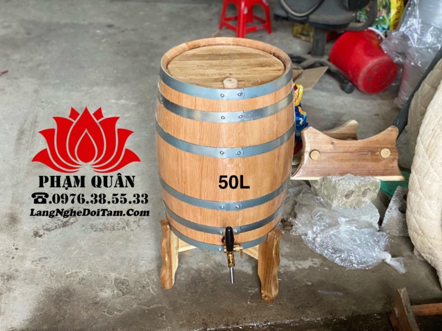 Thùng ngâm ủ rượu gỗ sồi Đỏ dáng đứng 50 lít