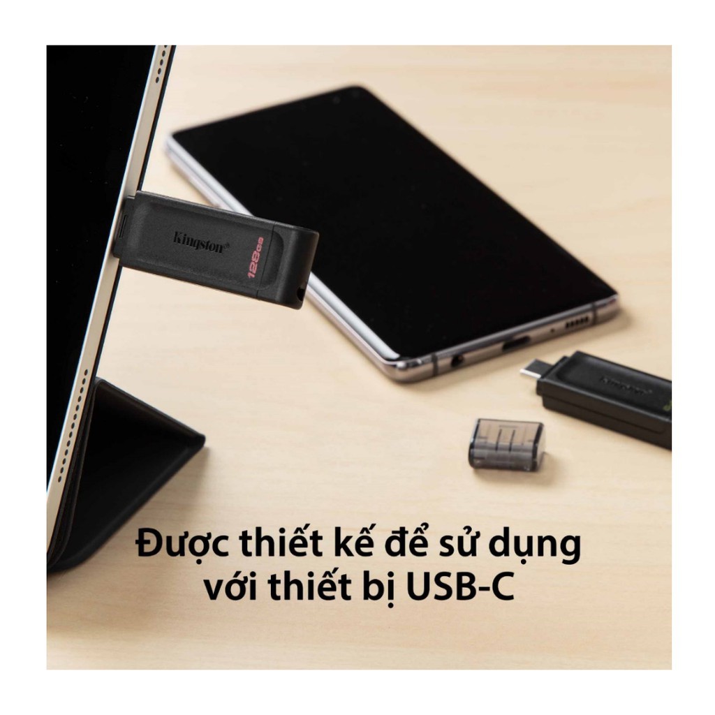 USB-C 3.2 Kingston DataTraveler DT70 64Gb type C tương thích sử dụng cho máy tính xách tay, máy tính bảng và điện thoại