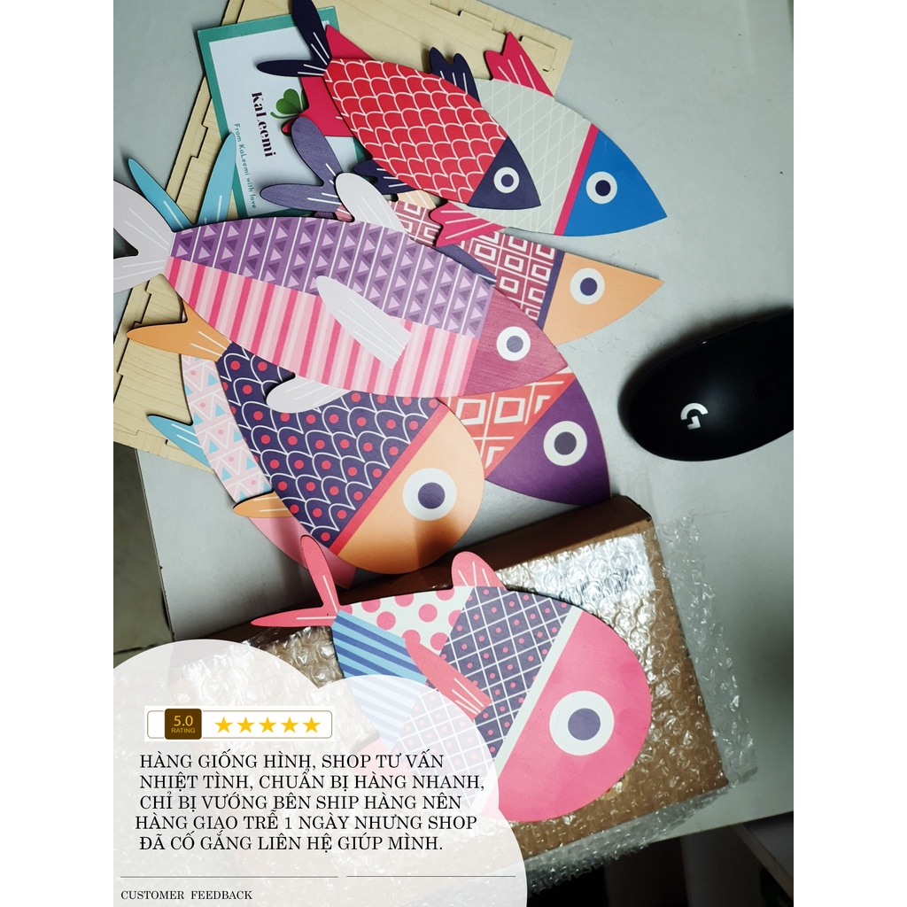 Bộ tranh Cá gỗ decor dán tường cao cấp  trang trí phòng khách, phòng ngủ, tranh cá treo tường gắn sẵn băng dín