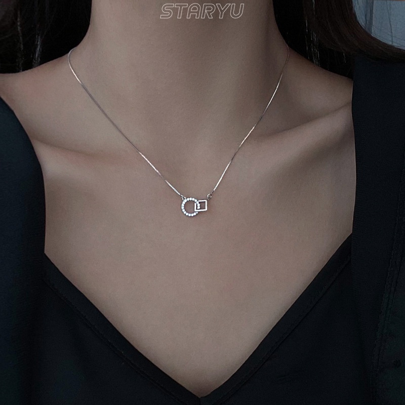 Vòng cổ Bạc 925 Mặt Hình Tròn Phong Cách Thanh Lịch Dành Cho Nữ
