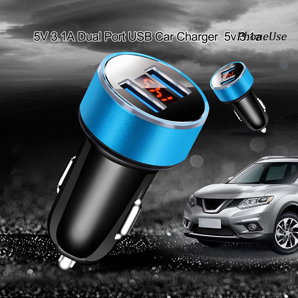 Củ sạc nhanh PU hai cổng USB 5V 3.1A màn hình LED kỹ thuật số cho xe hơi