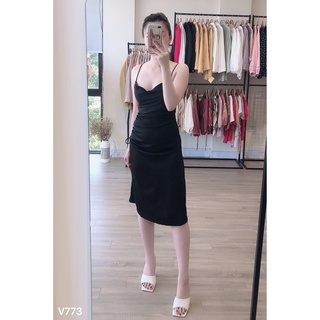 Váy 2 dây cổ đổ lụa body cao cấp [có video]