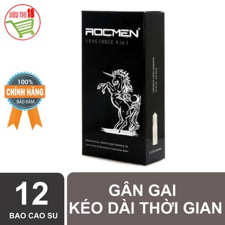 Bao cao su Rocmen đen gân gai, kéo dài thời gian, hộp 12 cái