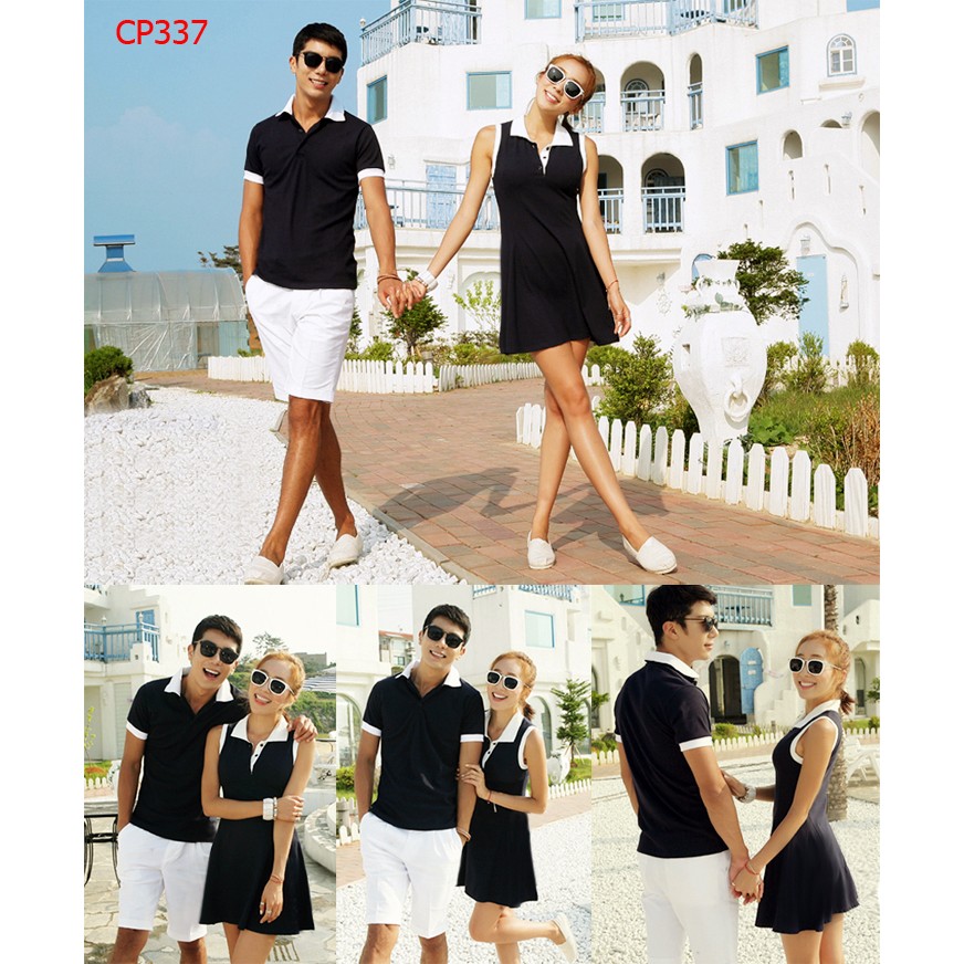 CP337 Set nguyên bộ couple áo nam đầm suôn sát nách