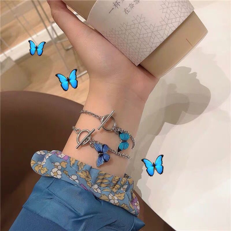 Bộ vòng tay dây chuyền mặt hình bướm phong cách thời trang dành cho phái đẹp