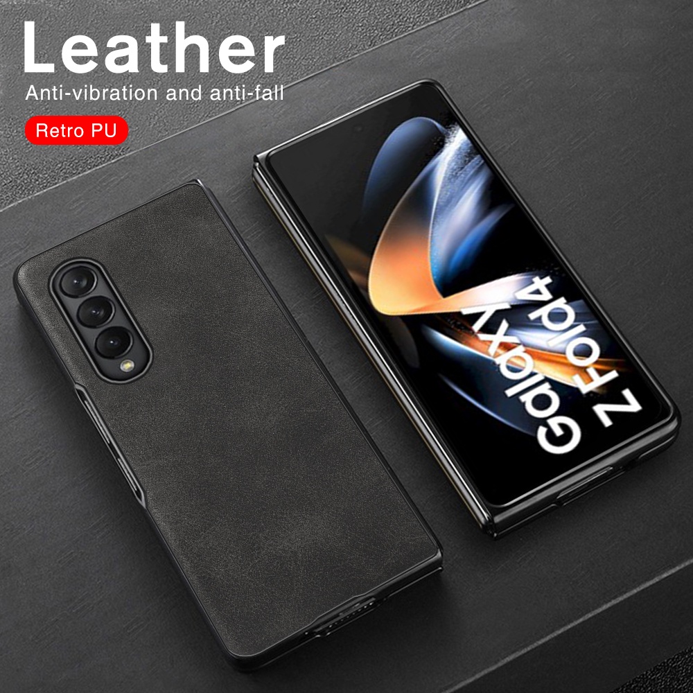 Luxury PU Vegan Leather Cover Hard PC Bumper Protect Shell For Samsung Galaxy Z Fold 4 5G