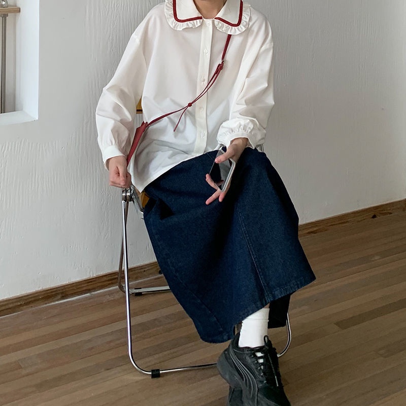 Áo Sơ Mi Trắng Tay Dài Cổ Peter Pan Phối Ren Nghệ Thuật Phong Cách Retro Thời Trang Dành Cho Nữ