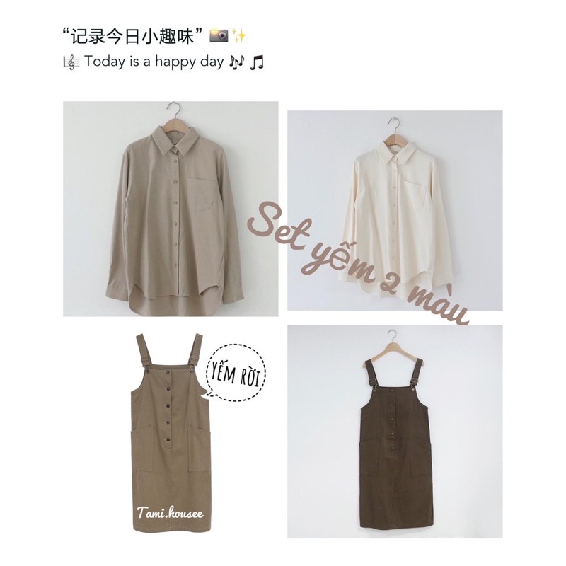 Set yếm kẻ ulzzang + áo voan ( có ảnh thật)