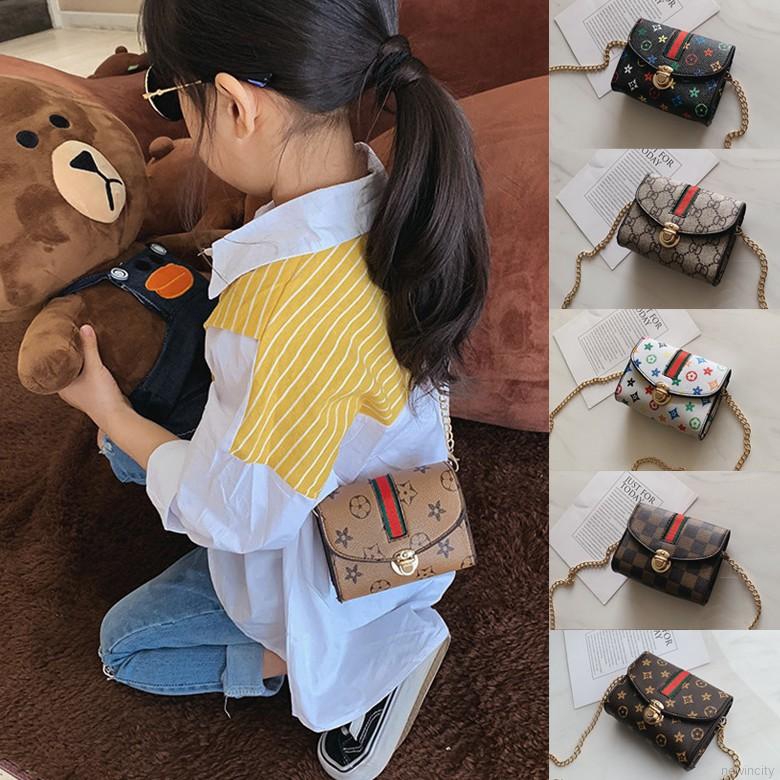 Túi đeo chéo mini bằng da PU họa tiết hoa dành cho bé gái