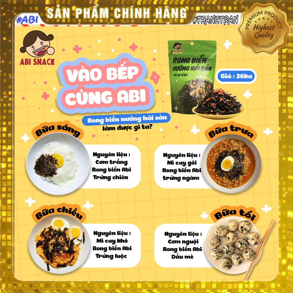 Bánh tráng ABI rong biển cháy tỏi nướng hải sản ăn liền túi zip gói 50g thực phẩm