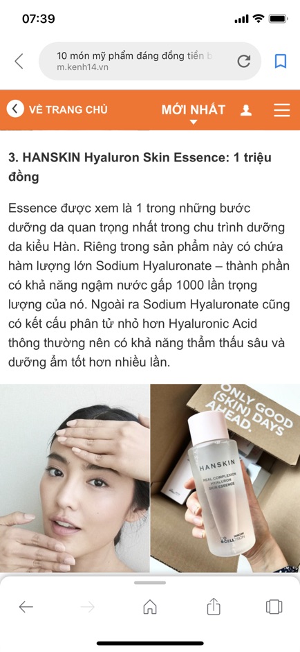 Tinh chất dưỡng ẩm chống lão hoá Hanskin Real Complexion Hyaluron Skin Essence