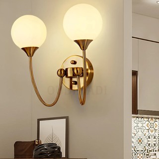 Đèn tường chao thủy tinh trắng đục + thân màu vàng  TG1723 -2