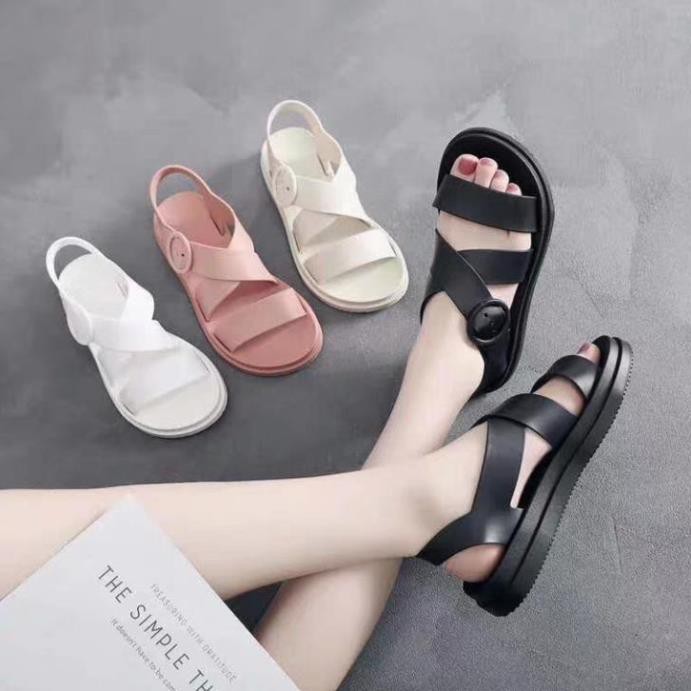 Sandal nữ dép nhựa dẻo đi mưa HAPU hồng, kem, đen