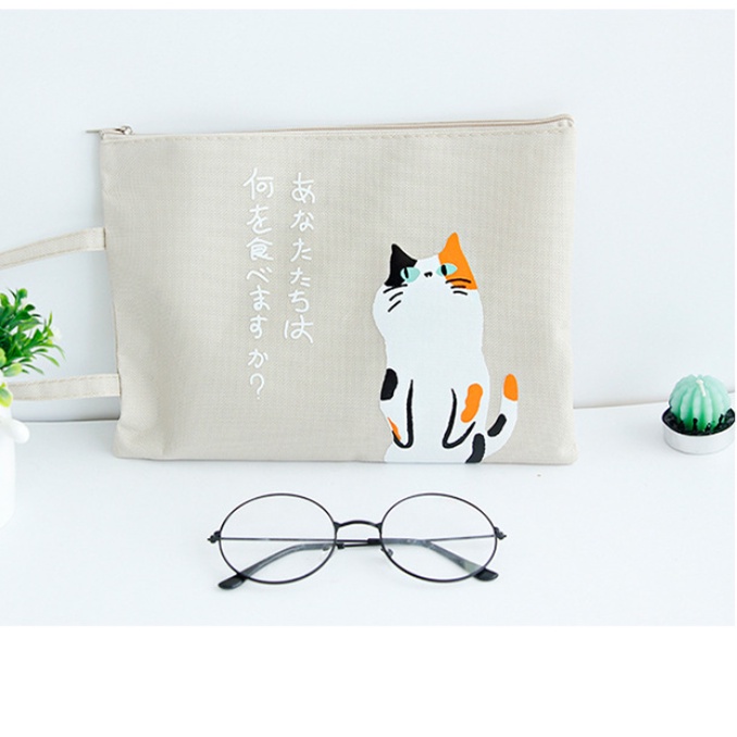 Túi Xách Vải canvas Đựng Tài Liệu Khổ A4 Họa Tiết Mèo Dễ Thương