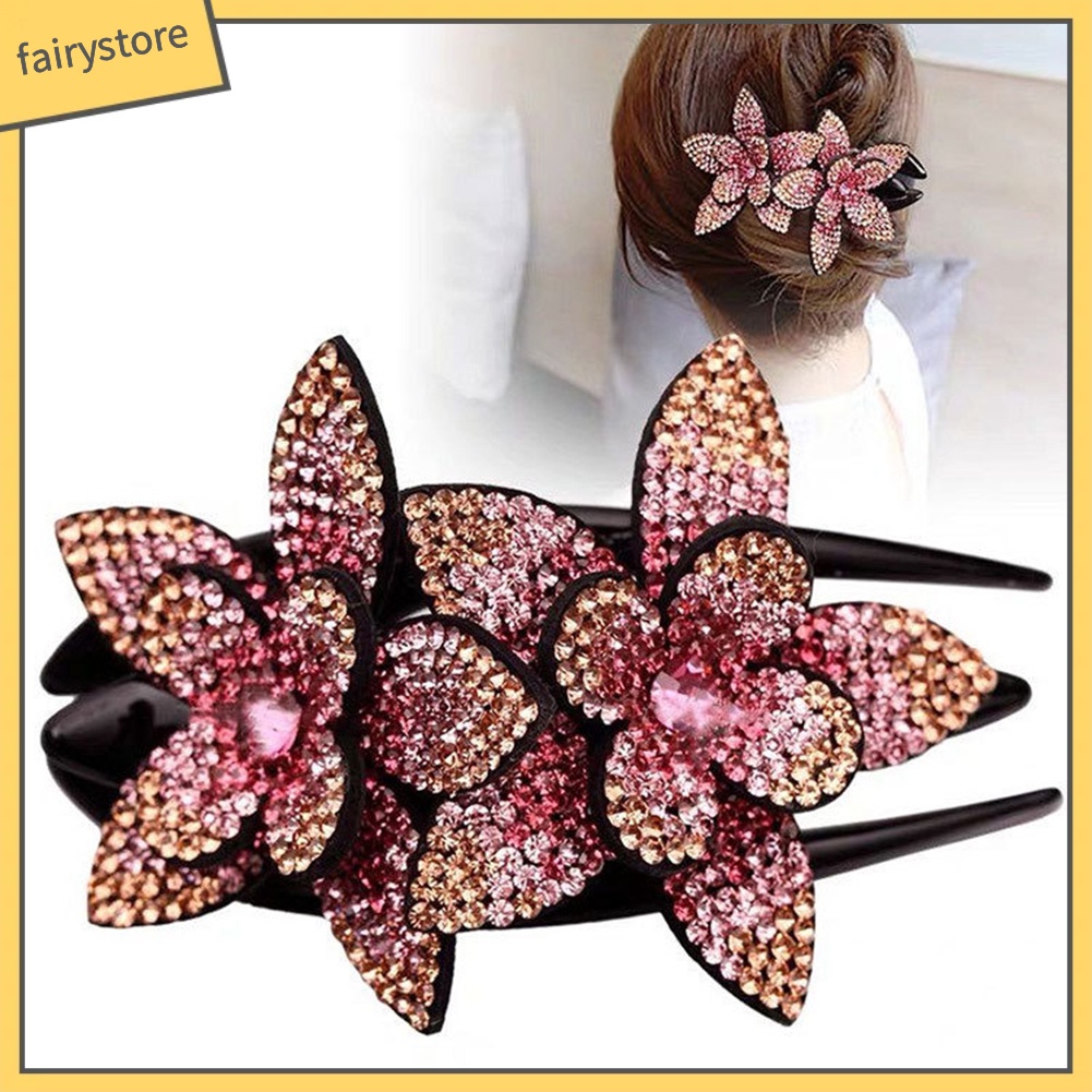 Kẹp tóc họa tiết hoa đính đá lấp lánh sang trọng cho nữ