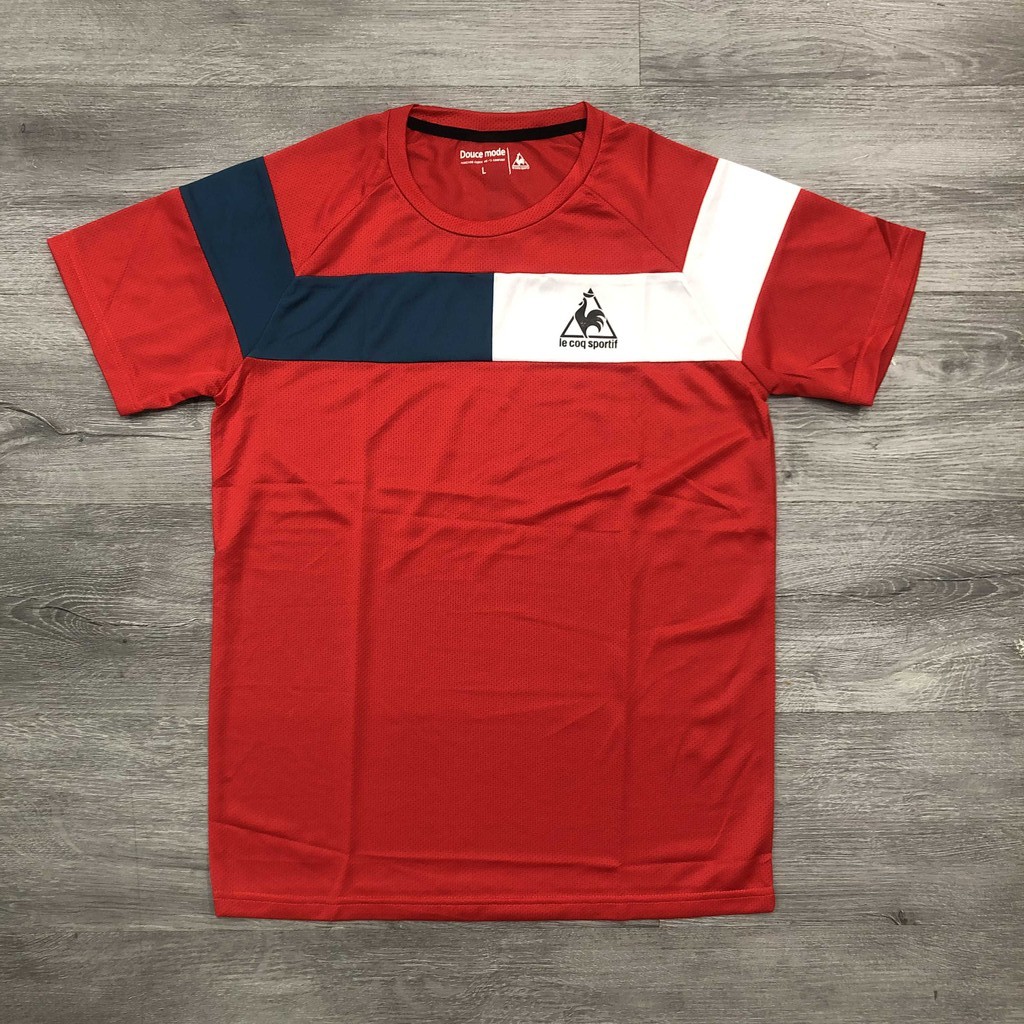 Áo cổ tròn nam Le Coq Sportif chất thun luyện tập thể thao cực thoáng mát, logo giặt bao bền