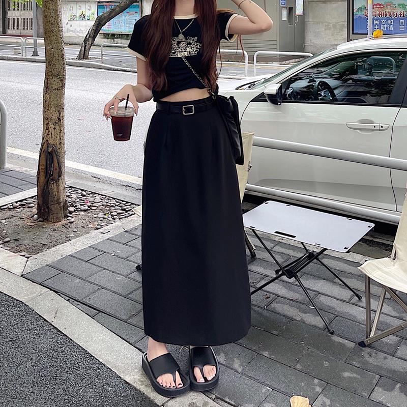 Chân Váy Chữ A Lưng Cao Màu Đen Thời Trang Mùa Hè Cho Nữ