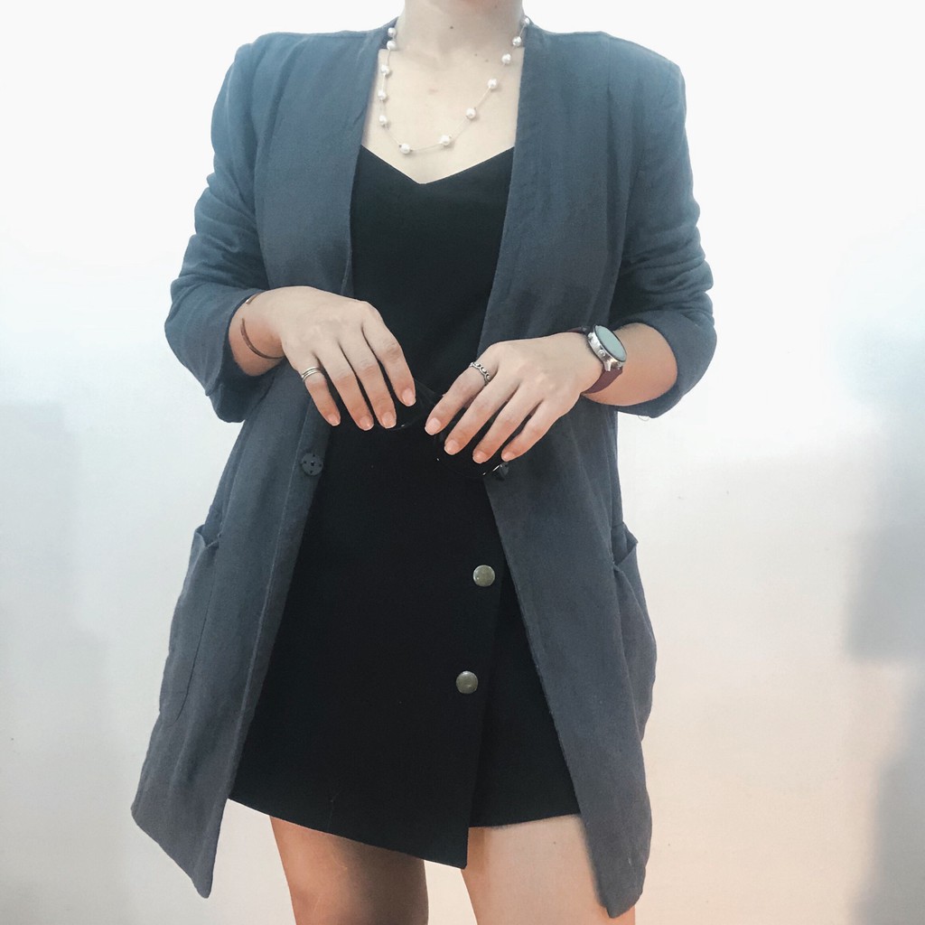 Áo Blazer Si Hàn chất Linen không cổ cực sành điệu- 2HAND