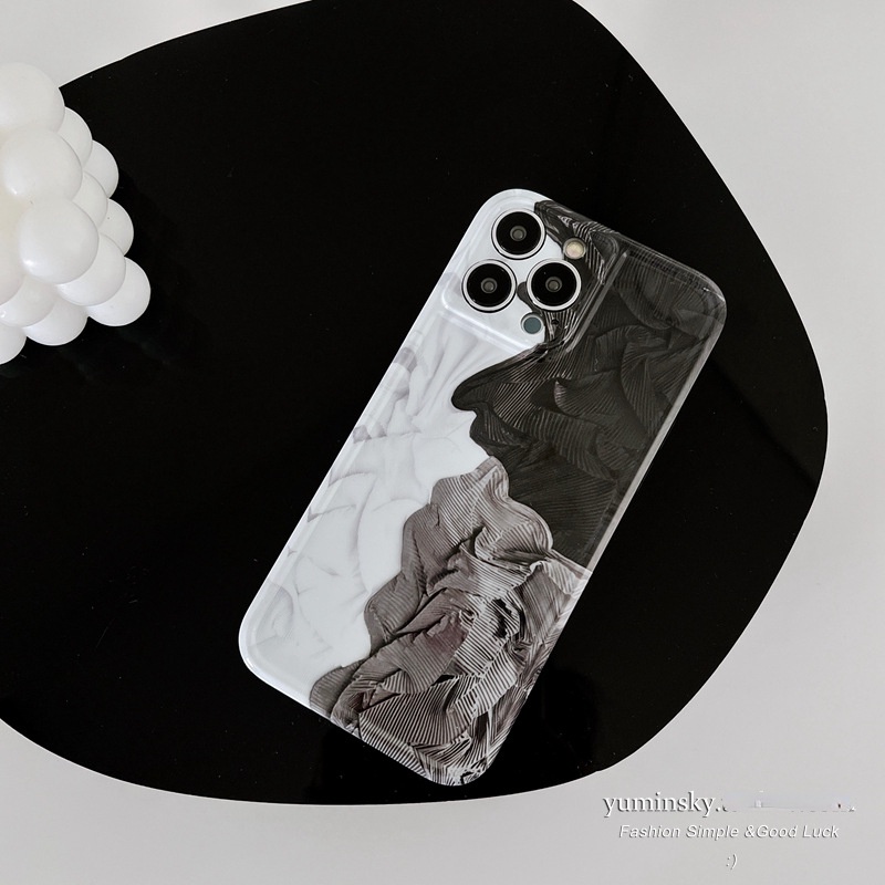 Ốp điện thoại thêu hình chống sốc màu trắng đen dành cho iPhone 13 pro max 12 11XS / XR 8