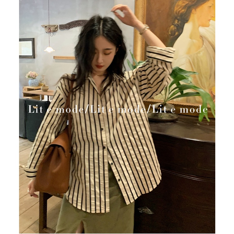 Cocory vn Áo sơ mi nữ tay dài kẻ sọc thời trang Hàn Quốc