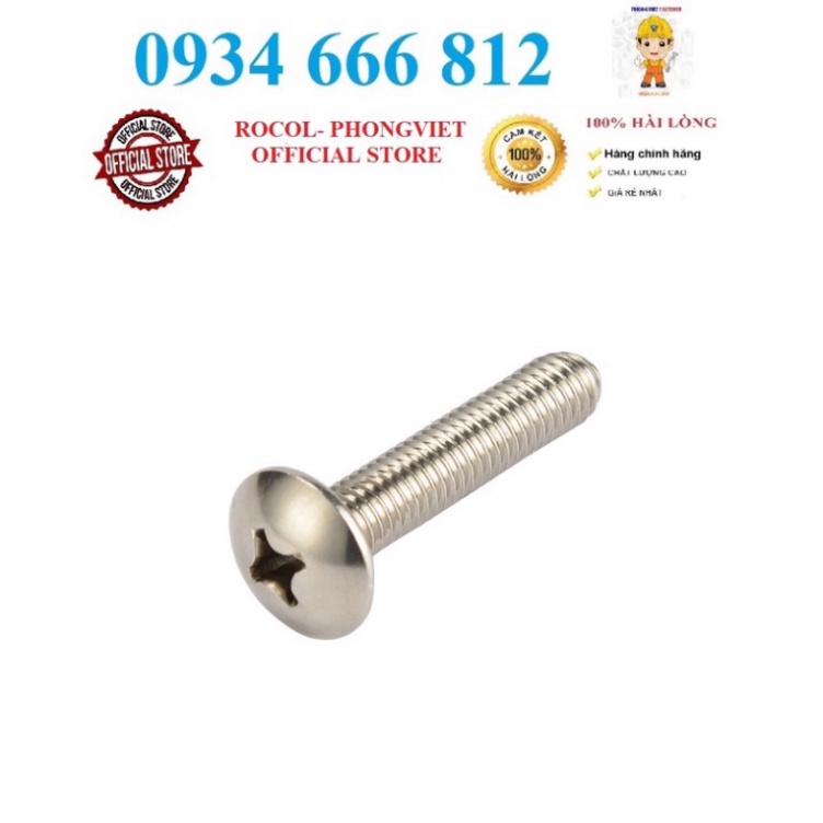 Combo 50c vít pake đầu dù thân bulong INOX 201 M5, M5x8, M5x10,M5X12 ,M5x16,M5x20, M5x25, M5x30