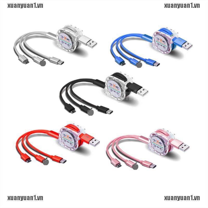 Cáp Sạc Lightning Micro USB Type C 3 Trong 1 Đa Năng Có Thể Thu Gọn Tiện Dụng