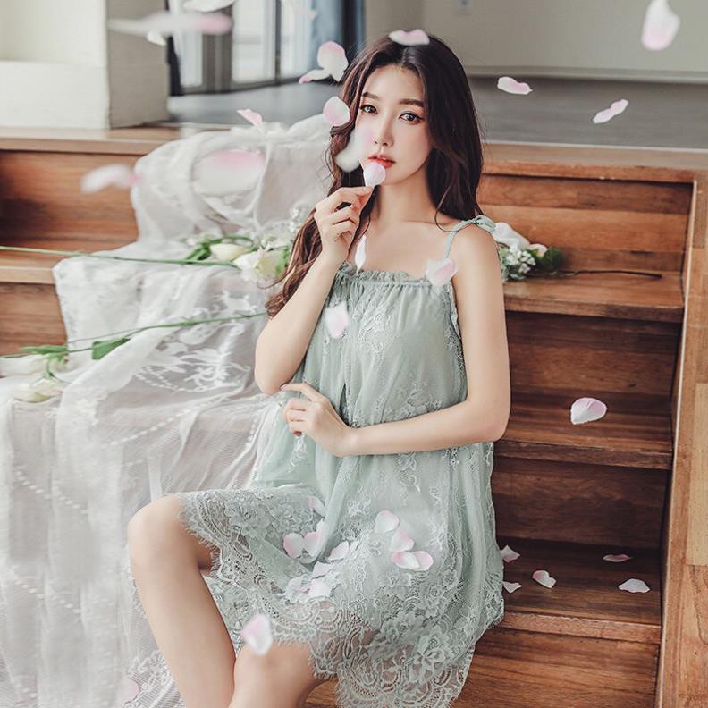 [HÀNG CAO CẤP] Đầm ngủ hai dây suông phối ren dễ thương (kèm hình thật shop chụp) Ly Ly Shop | BigBuy360 - bigbuy360.vn