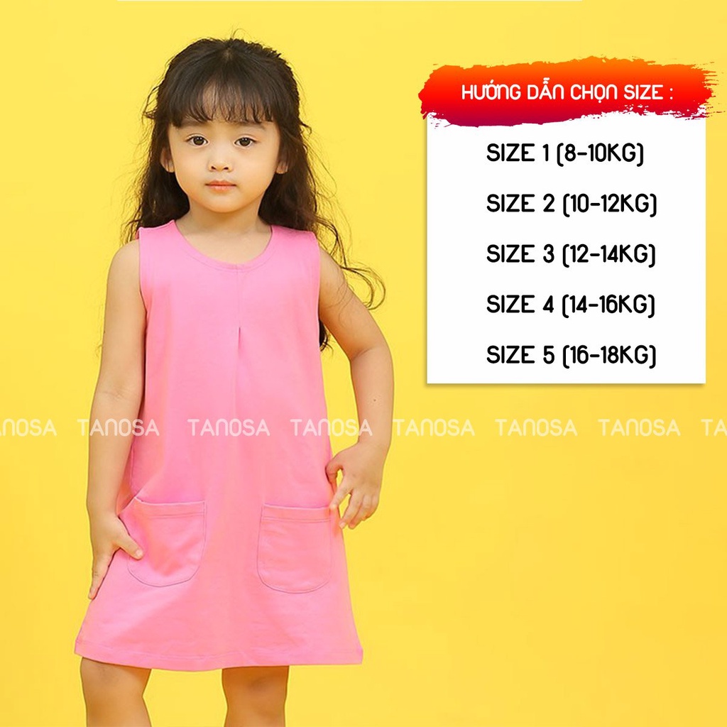 Váy suông cotton sát nách màu trơn TANOSA đầm mùa hè cho bé gái 1-5 tuổi