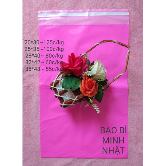 Túi nilong 2 lớp gói hàng niêm phong hồng sen PE zin có keo tự dính, túi chống bóc