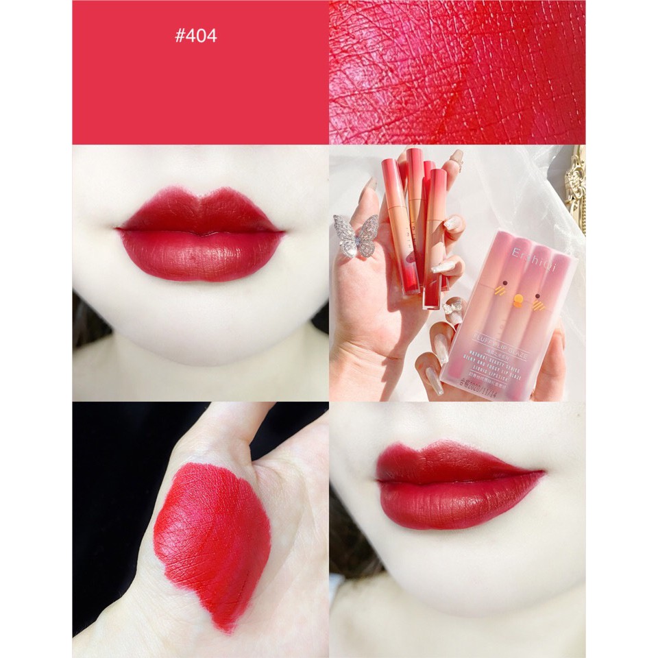 Set 4 Cây Son Kem Ersiqi Matte Velvet Lip Glaze Lâu Trôi Siêu Mềm Mịn Môi