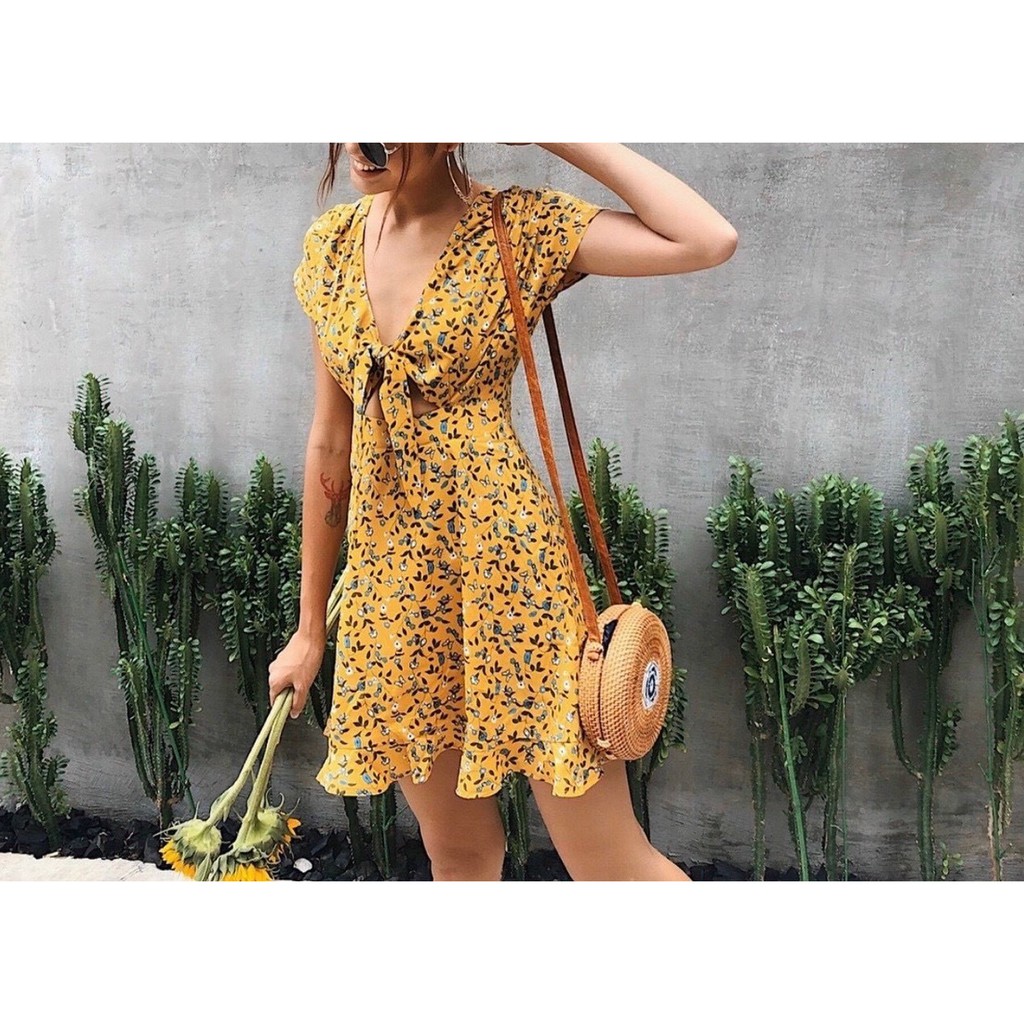 ĐẦM HOA THẮT NƠ NGỰC - 3 MÀU - DA2120