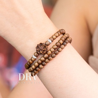 Vòng Tay gỗ Trầm Hưng Tốc nữ mix charm hoa sen sánh chìm 4mm- 6mm