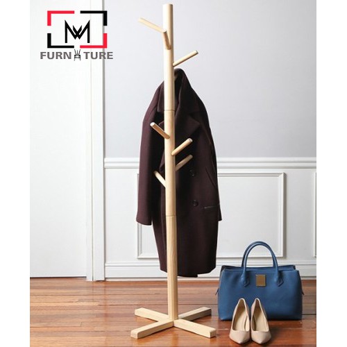 CÂY TREO QUẦN ÁO HÀN QUỐC BẰNG GỖ TỰ NHIÊN - STANDING HANGER NATURAL - GUM 스탠드행거