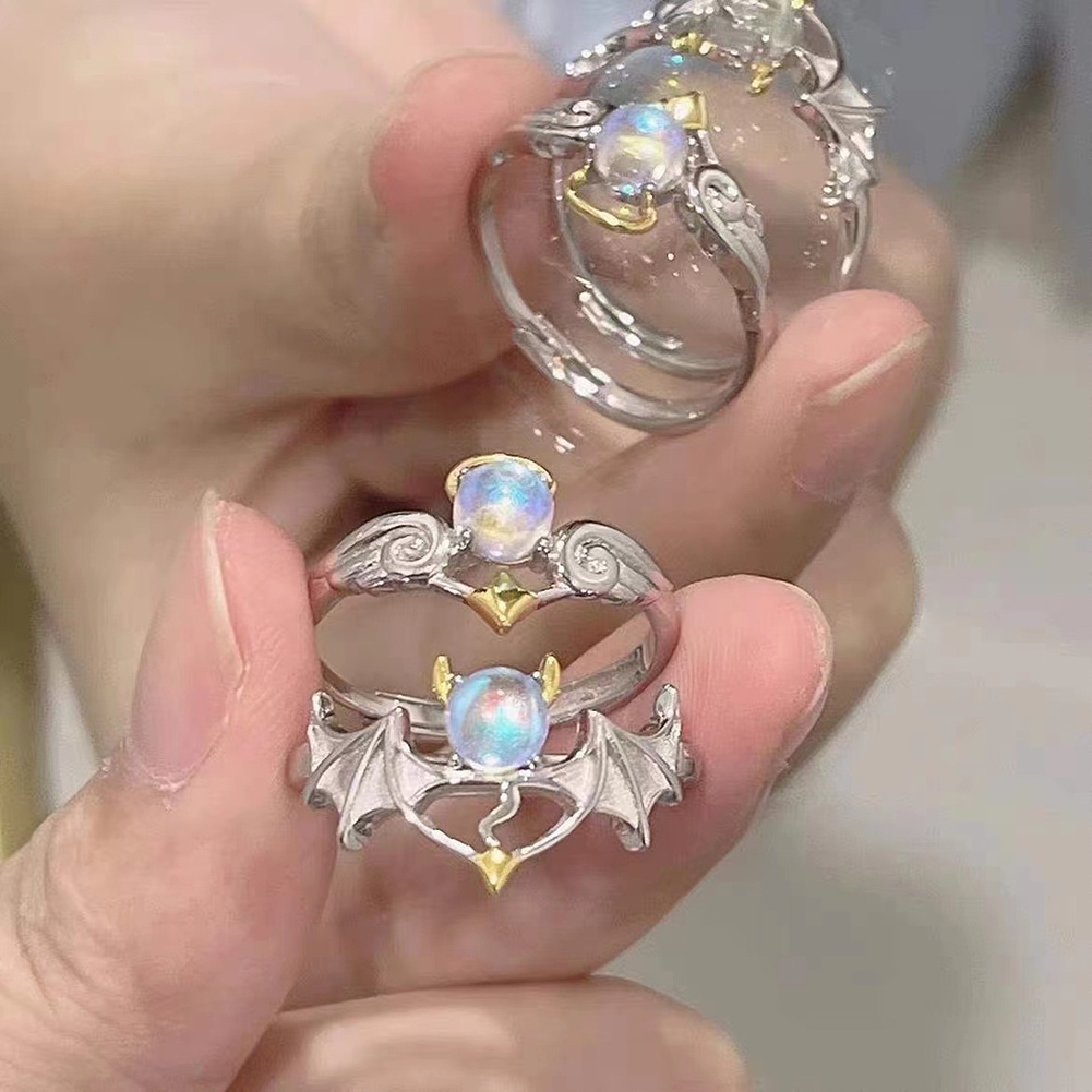 Nhẫn Đính Đá Mặt Trăng Hình Thiên Thần Có Thể Điều Chỉnh Kích Thước Thời Trang Cho Cặp Đôi
