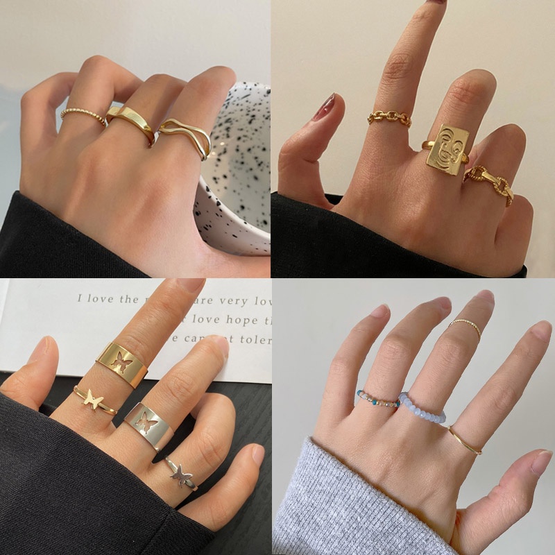 Nhẫn Kim Loại Thiết Kế Mới Cao Cấp Thời Trang Theo Phong Cách Âu Mỹ