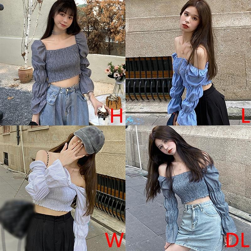 Áo kiểu nữ tay dài phối kẻ sọc phong cách thời trang trẻ trung cho phái nữ | BigBuy360 - bigbuy360.vn