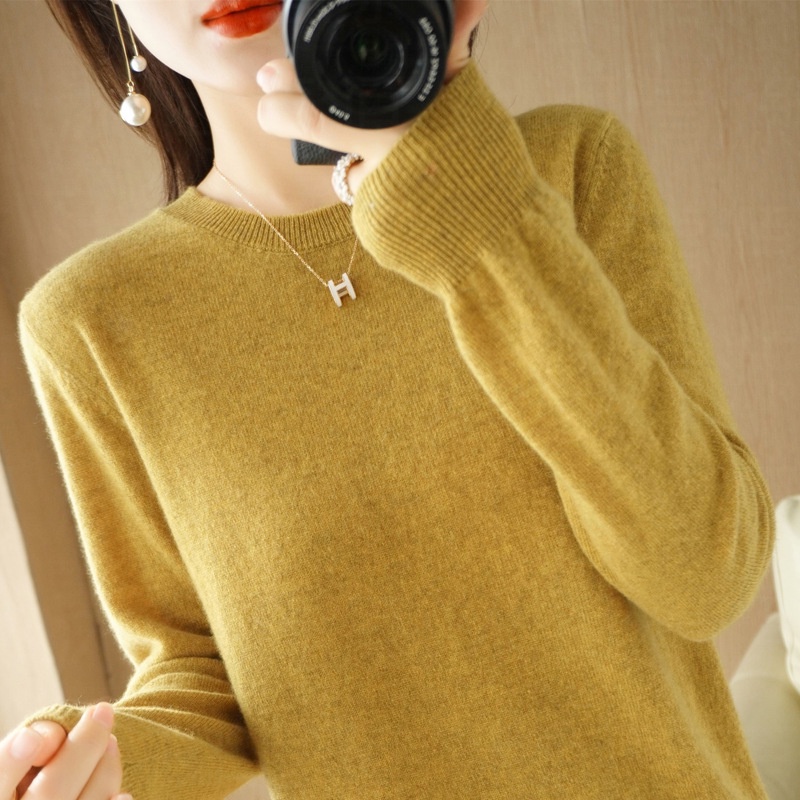 Áo Sweater Mỏng Tay Dài Cổ Tròn Màu Trơn Phong Cách Thời Trang Thu Đông Mới Cho Nữ