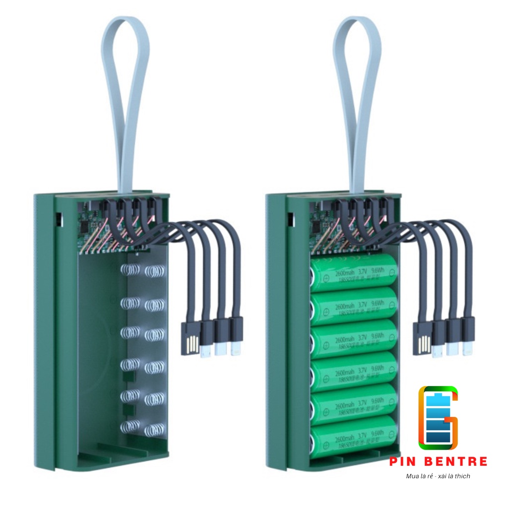 Box sạc dự phòng 12 Pin kèm Cáp Sạc Nhanh 3A (Chưa Pin)