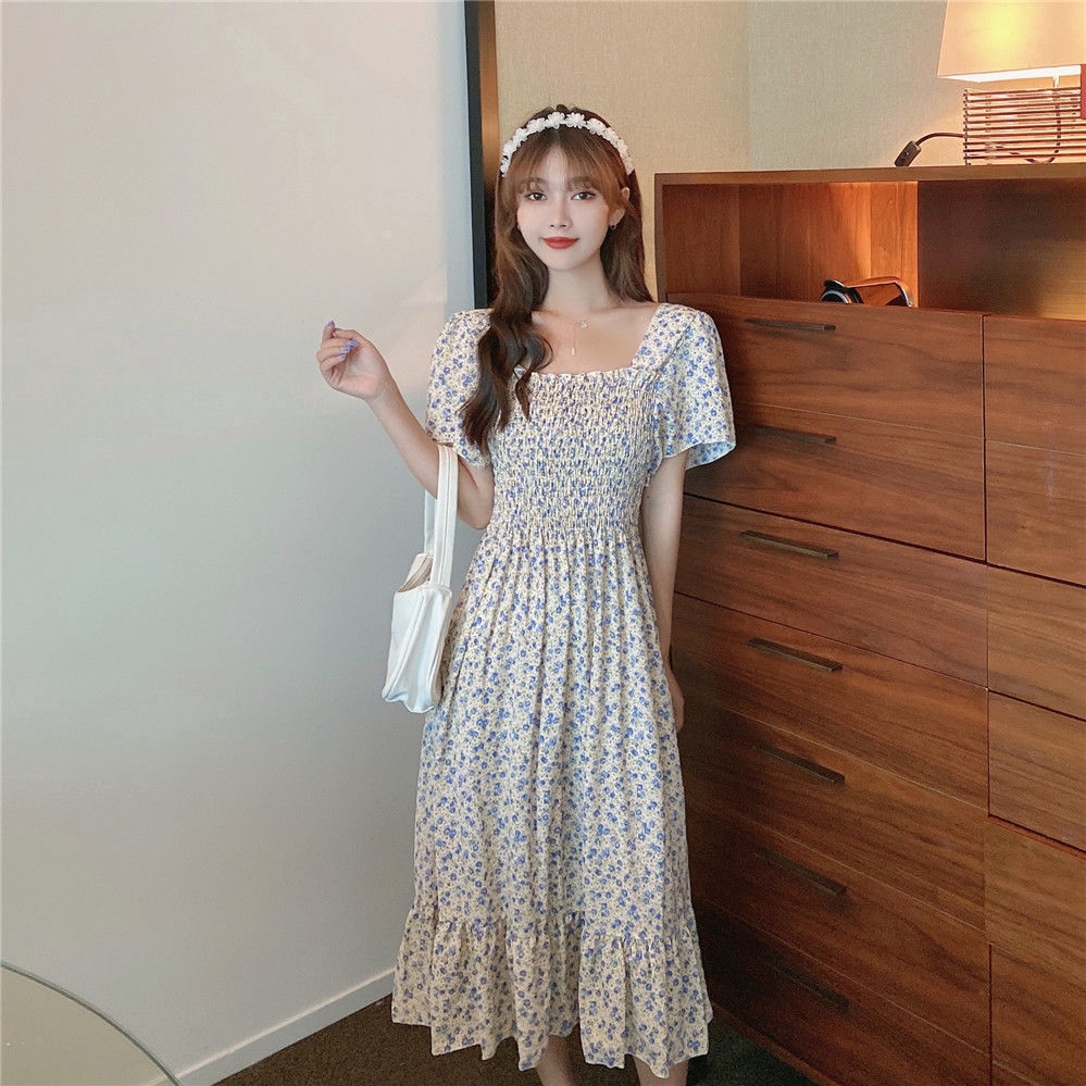 Đầm Maxi Chiffon Tay Ngắn Phối Bèo Họa Tiết Hoa Thanh Lịch Cho Nữ