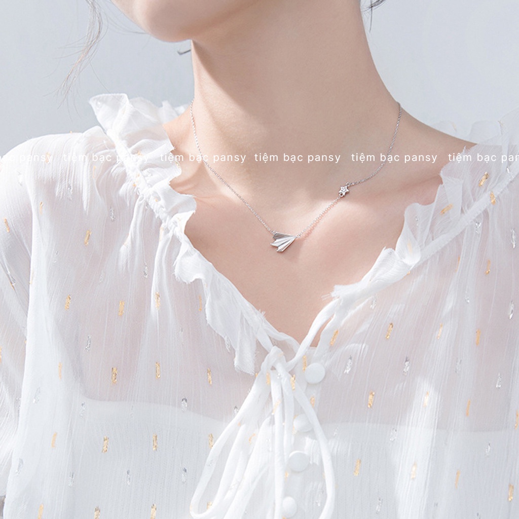 Vòng cổ bạc nữ PANSY hình máy bay thời trang, dây chuyền bạc Ý cao cấp The Planes