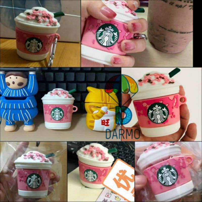 (Order 10 ngày) Case bảo vệ Airpods Pro/1/2 cốc cà phê starbucks frappuccino sakura màu hồng mẫu 2