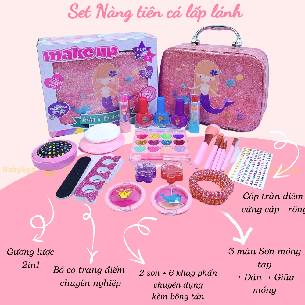 Bộ trang điểm cho bé gái loại 1 KHÔNG MÙI HẮC an toàn làm nail make up sơn móng tay son môi cho bé 3 4 5 6 7 8 9 tuổi